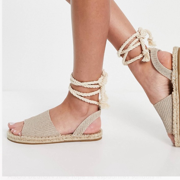 ASOS | Rope Tie Espadrilles Sandals | Natural Fabric **Like New** - Picture 2 of 6